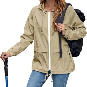 Khaki Hooded Windbreaker Jacket - Packable | Women’s XL